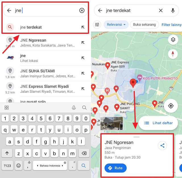 Cari kantor jne terdekat pakai google maps
