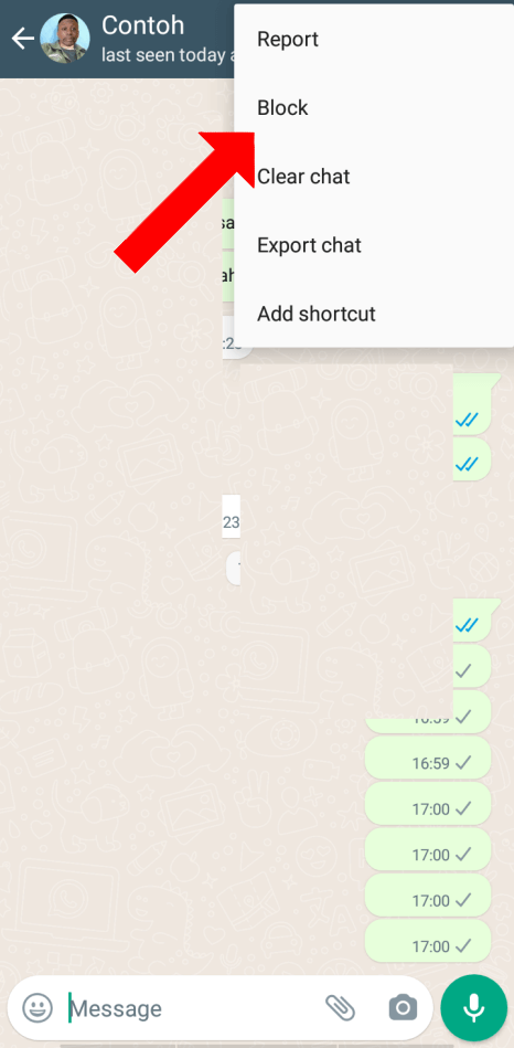 Cara memblokir kontak whatsapp pilih block