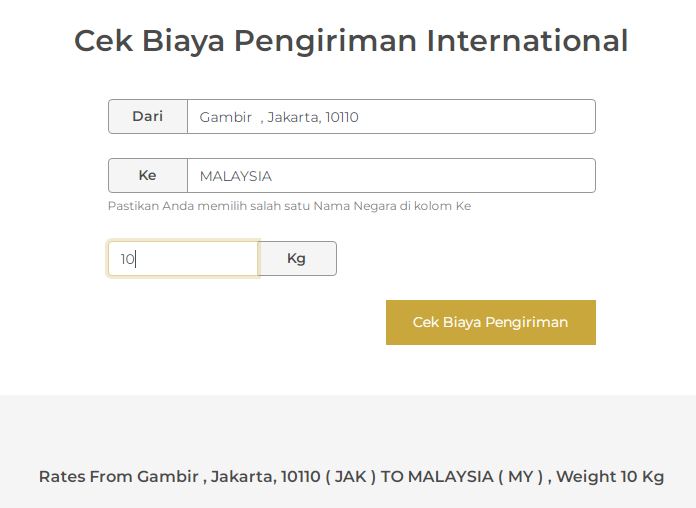 Cek tarif pengiriman ke malaysia