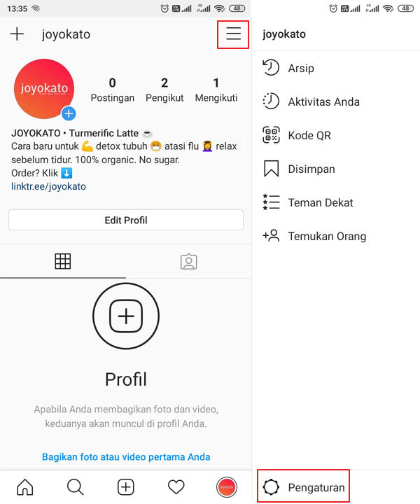 Profil pengaturan instagram