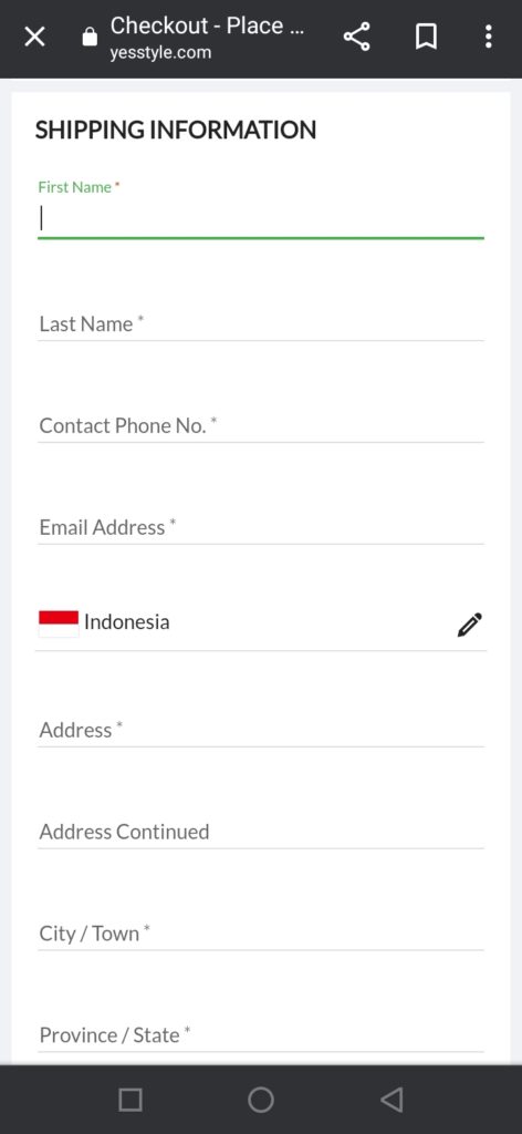 Formulir pengiriman ke indonesia