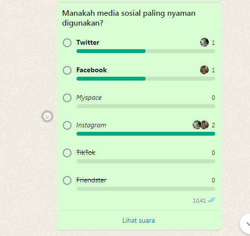 Hasil polling di whatsapp web