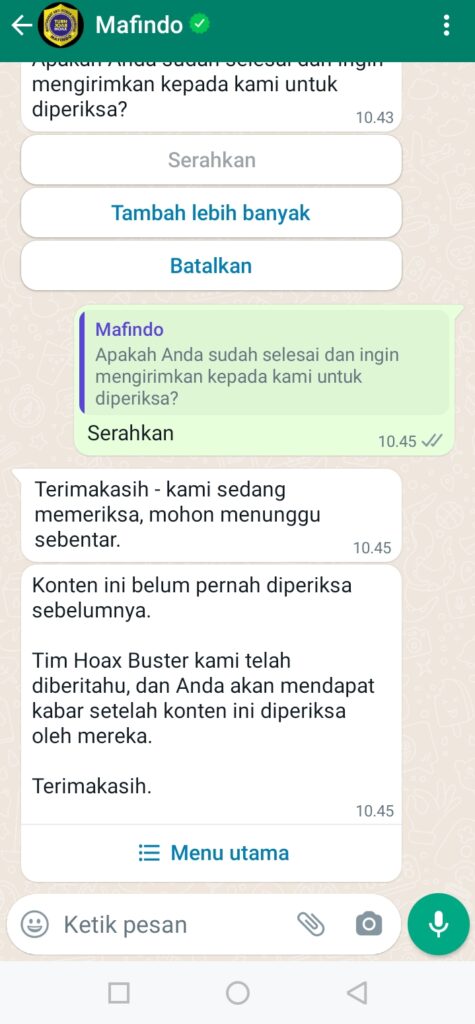 Cara mengadukan berita hoax via whatsapp