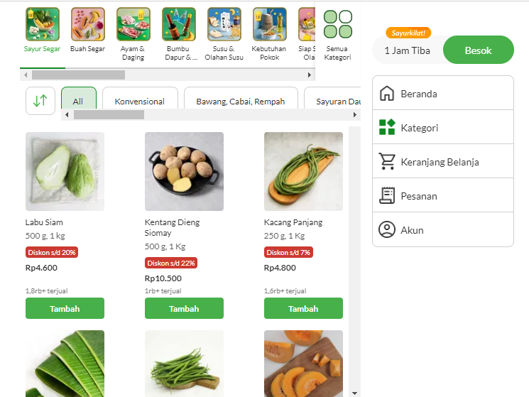 Aplikasi belanja sayur online jakarta