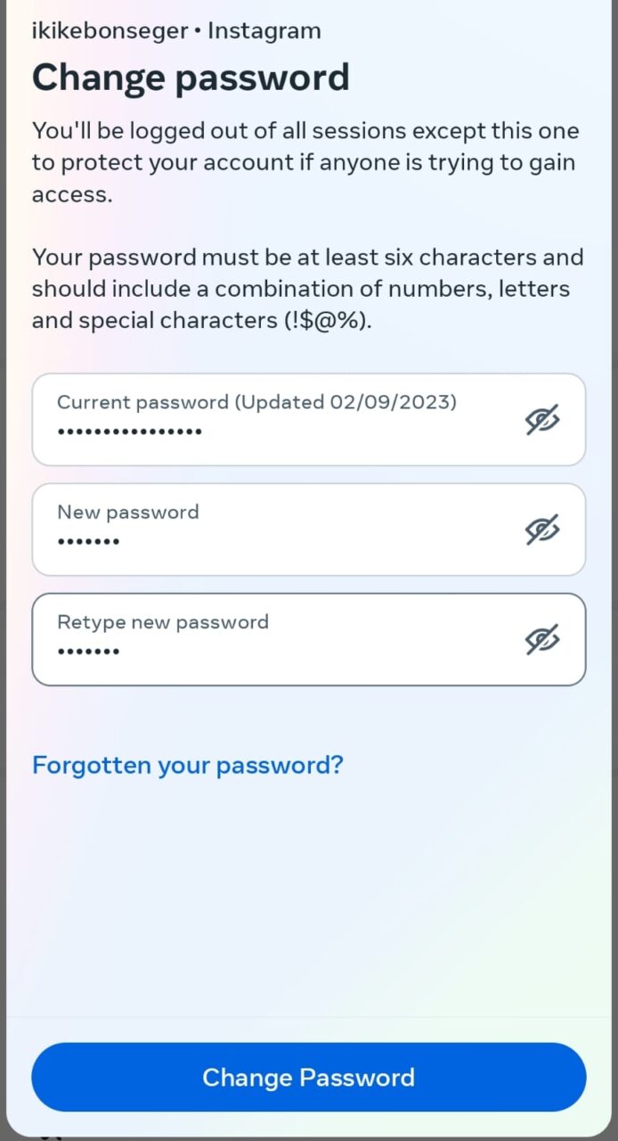 Cara mengganti password instagram jika lupa password lama