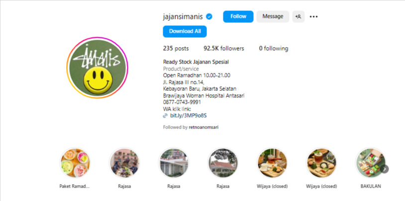 Bio instagram untuk jualan makanan online