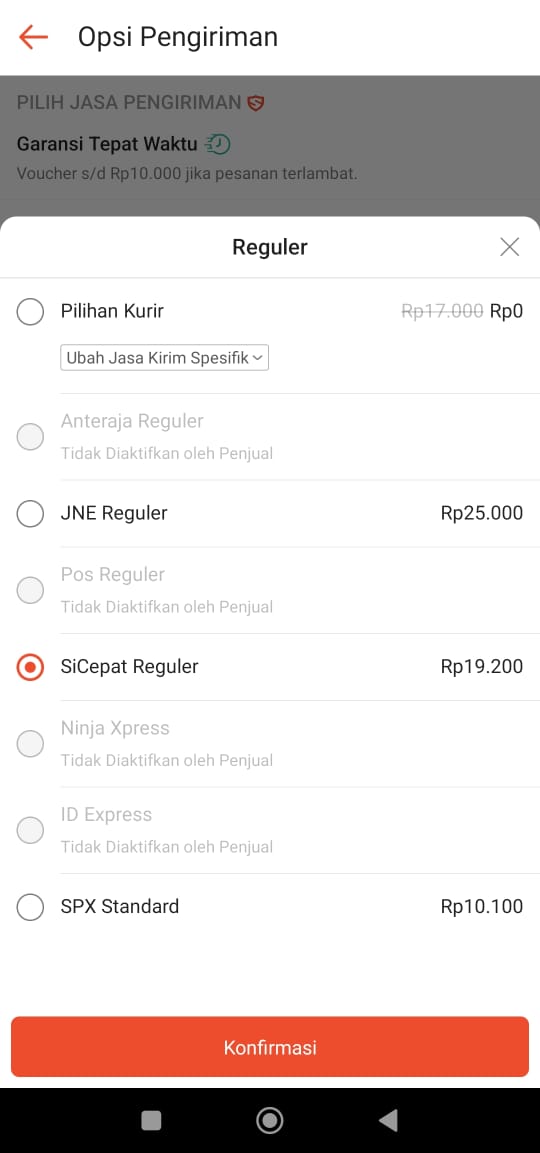 Pengiriman barang di shopee
