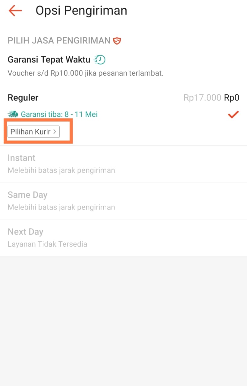 Pengiriman barang di shopee