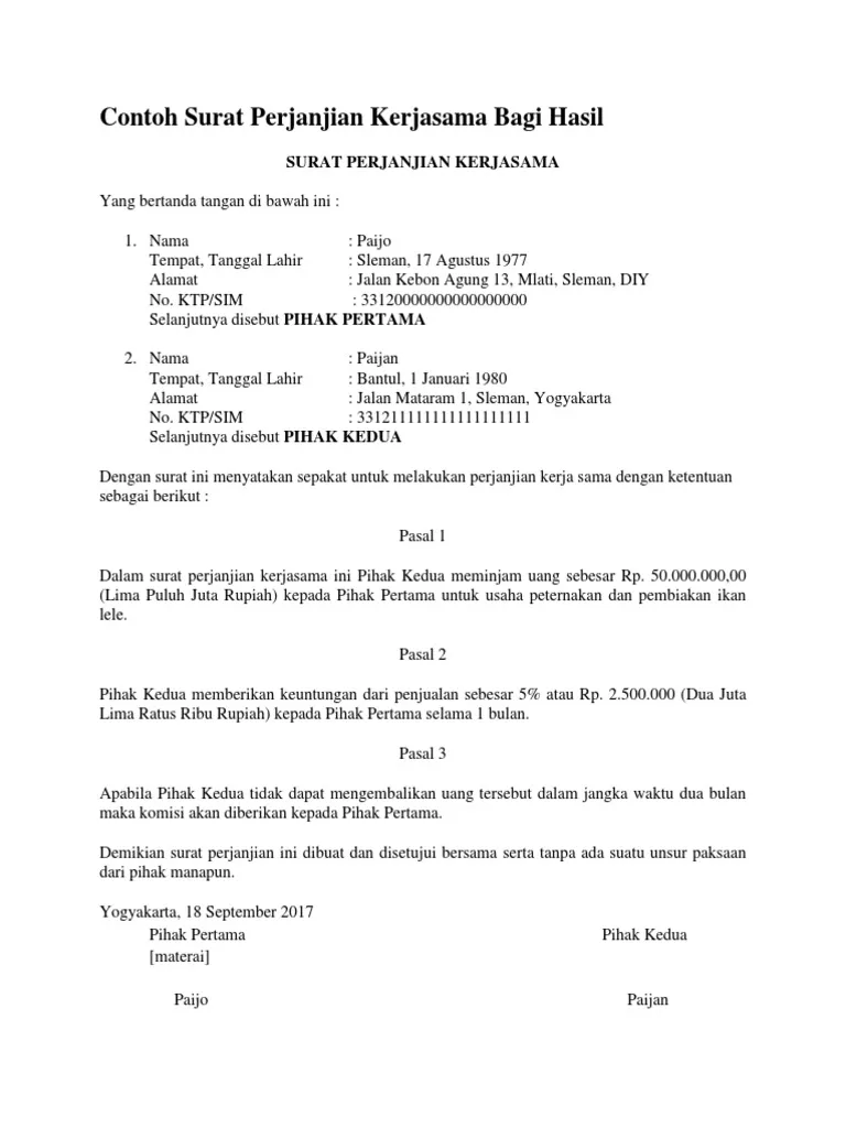 11 Contoh Surat Kerja Sama Usaha, Lebih dari Dua Pihak, dll 1 contoh surat kerjasama usaha