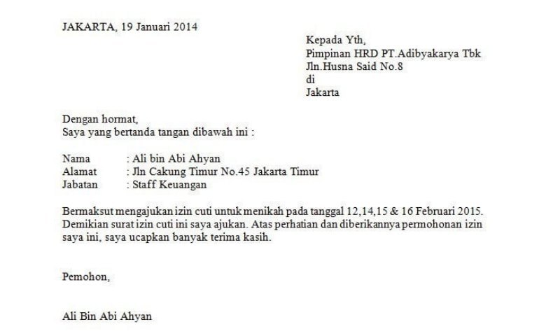 9 contoh surat izin tidak masuk kerja (sakit, kepentingan keluarga, dll) 2 Surat izin tidak masuk kerja